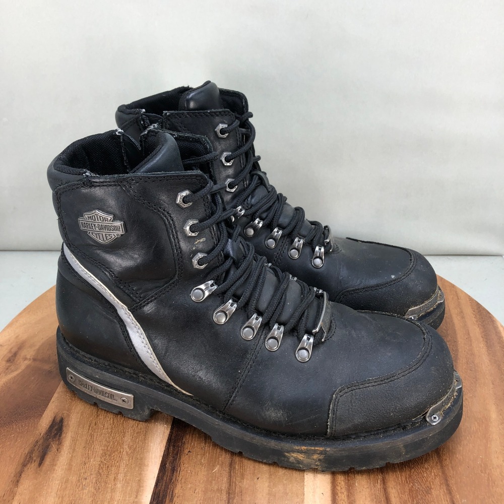 Harley Davidson Hawkins Mens Leather Motorcycle Boots Black Size 9 M Lace Up